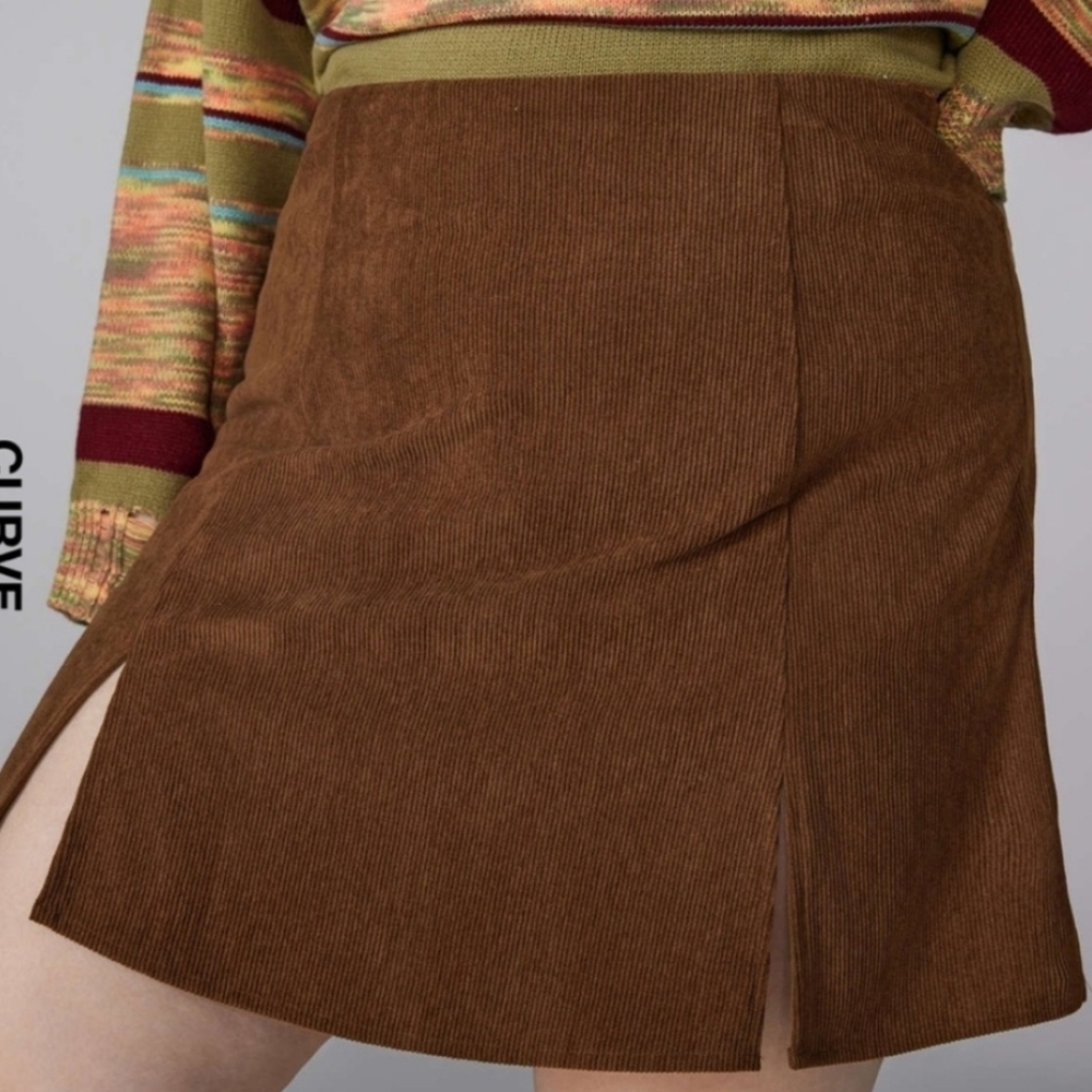 NWT Cider Brown Corduroy High Waist Split Skort Plus XL